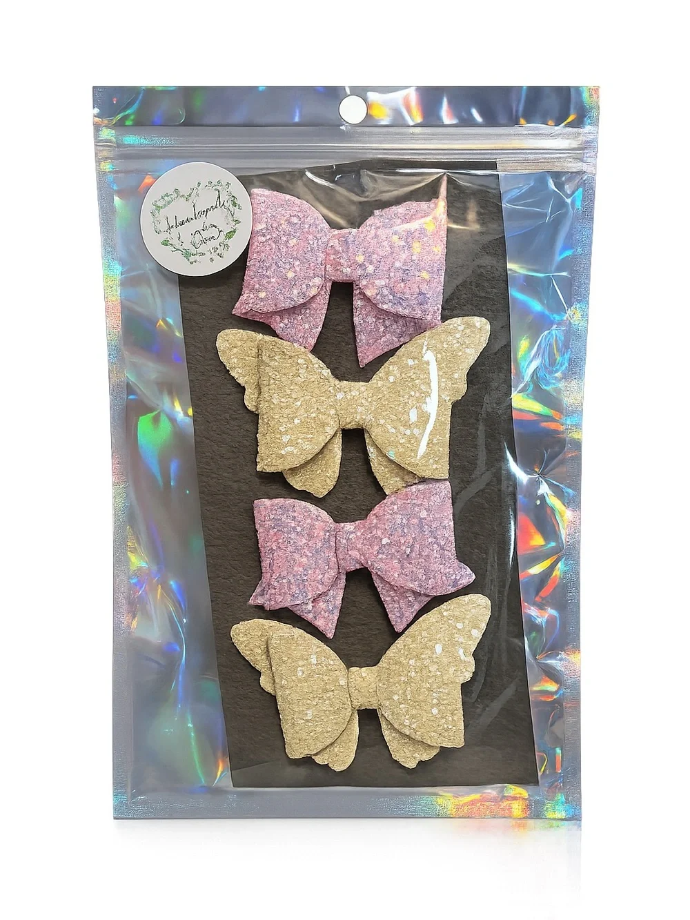 Handmade Glitter Bow Hair Clips - Pink & Gold - Kids Accessories Brand New